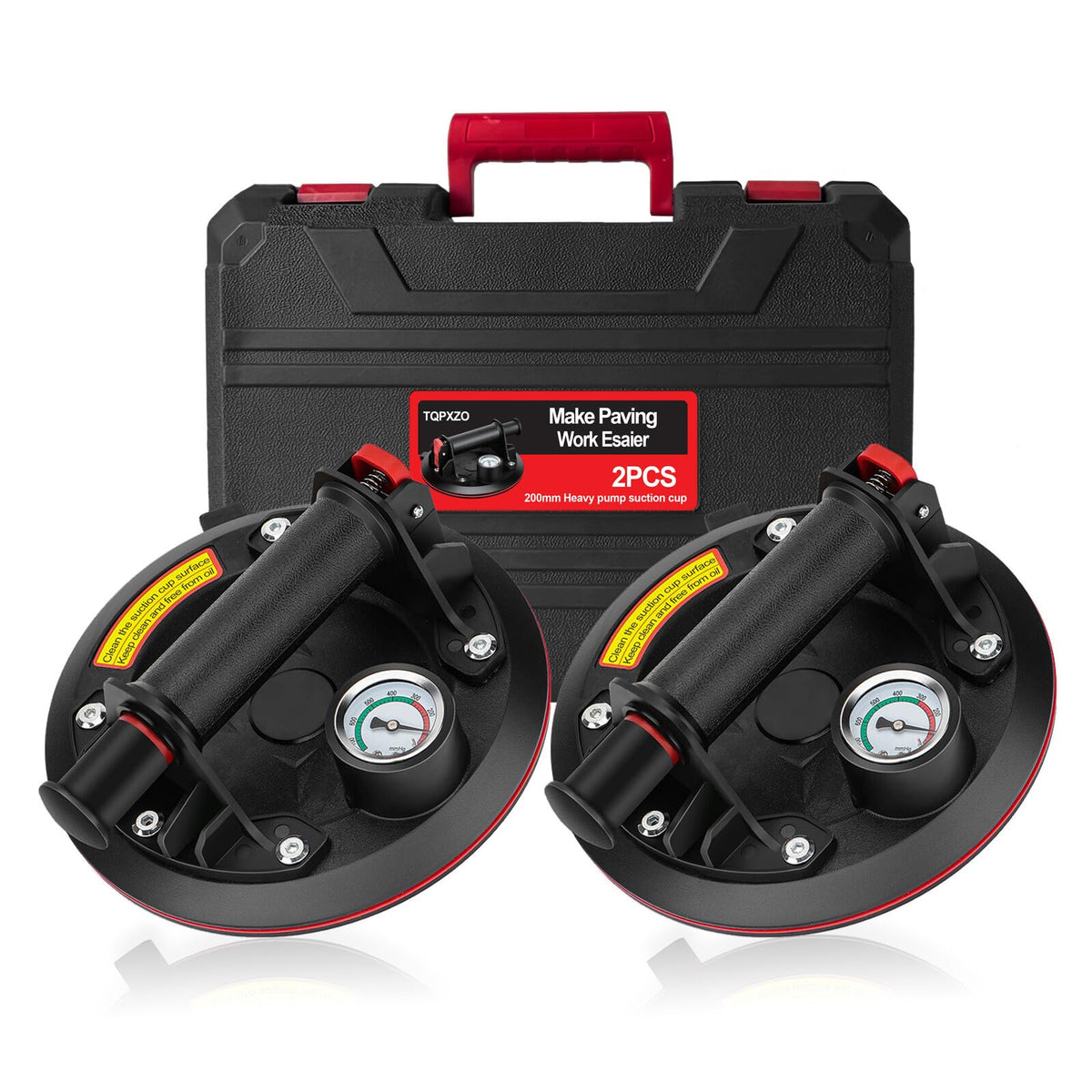 TQPXZO Saugheber 2er-Set 8 Zoll mit Manometer, 230 kg Tragkraft – Glassauger mit Handpumpe im Werkzeugkasten