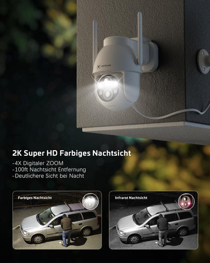 COCOCAM 2K Solar Überwachungskamera Aussen, WLAN Akku, 2er-Set