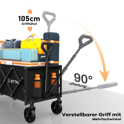 BTTN Bollerwagen faltbar 120 L, belastbar bis 160 kg, schwarz