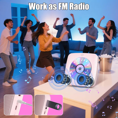 Gueray Desktop CD-Player mit Bluetooth und FM-Radio, Rosa