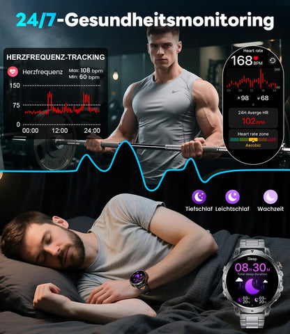 LIGE EF13-E Smartwatch Herren, 1000 mAh, 1,85-Zoll-HD-Display, IP68
