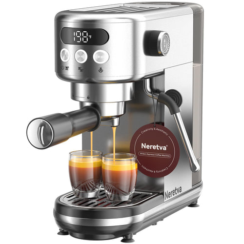Neretva Siebträgermaschine PE3670U, 20 Bar Espressomaschine Edelstahl mit Dampfdüse