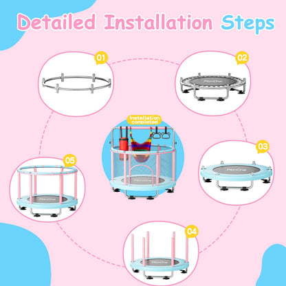 FitinOne Kindertrampolin 140cm mit Schaukel & Turnstange
