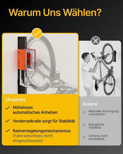 monTEK Vertikaler Fahrradlift – Wandhalterung bis 32 kg für E-Bikes