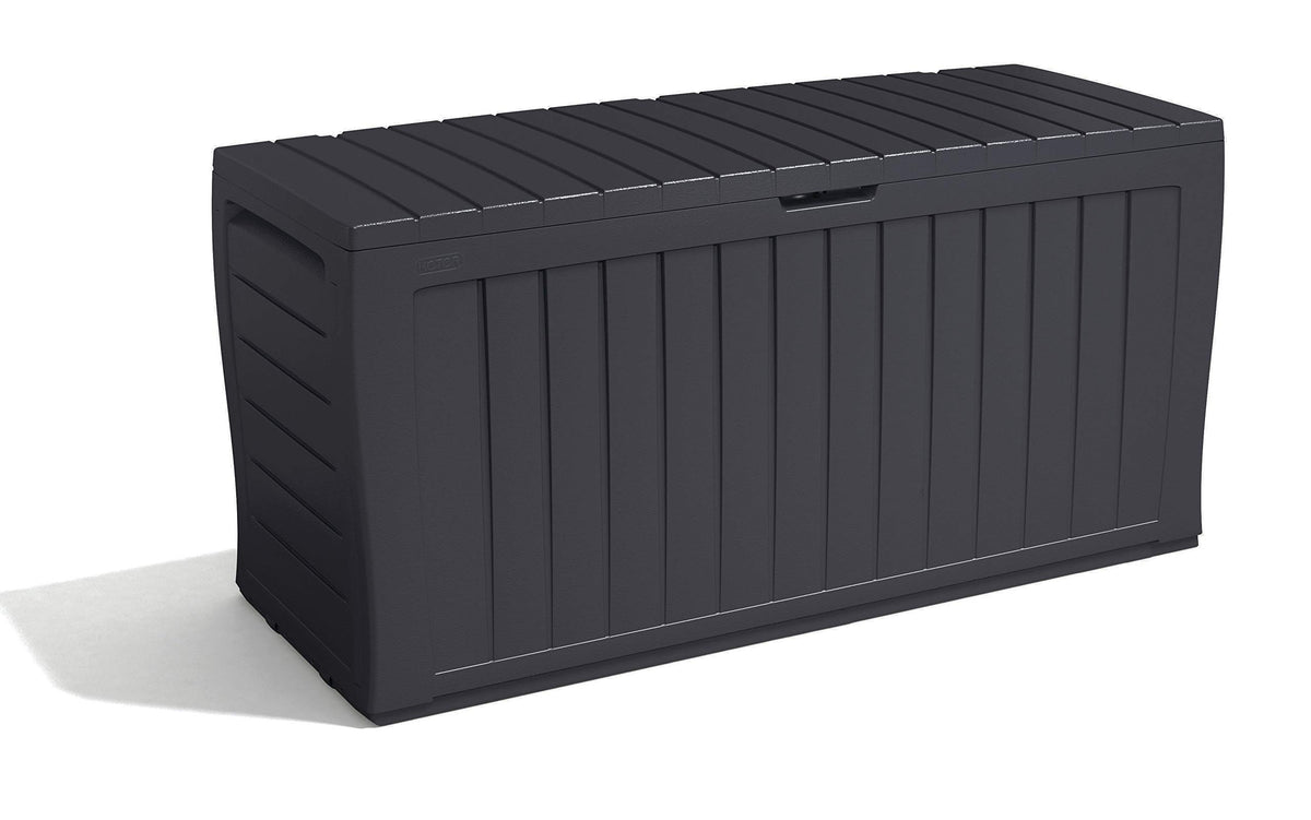 Keter Marvel Plus Wetterfeste Aufbewahrungsbox 270L Grau. Robuster Kunststoffbehälter für Gartenmöbelauflagen oder Gartengeräte.