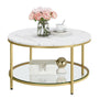 VASAGLE LCT071W59 Couchtisch – Glasplatte, Marmorweiss/Gold. Beistelltisch als Ablagefläche im Wohnzimmer.