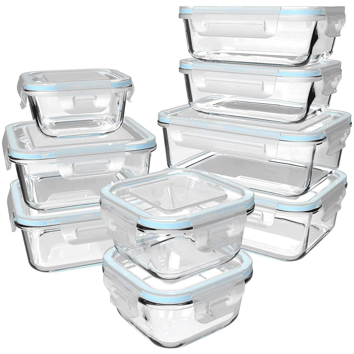 GENICOOK Vorratsdosen Set aus Glas, 9-teilig mit Deckel, luftdicht – eckige Behälter aus Borosilikatglas