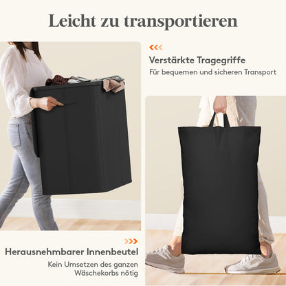Lifewit Wäschekorb mit Deckel, 145 L Wäschesammler, Schwarz