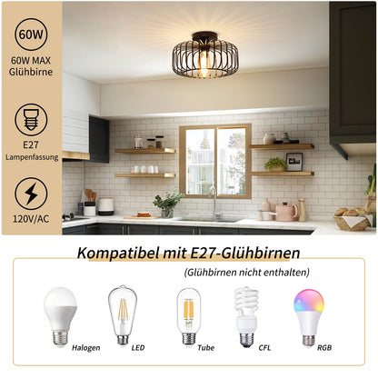FRIDEKO HOME Deckenlampe Schwarz aus Metall, E27, 1-flammig, Ø 30 cm