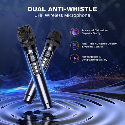 Dislocati Karaoke Maschine mit 2 Funkmikrofonen, 20W, Bluetooth 5.3