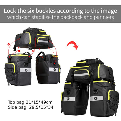 BAIGIO Fahrradtasche 3-in-1 Gepäckträger Rucksack – 75L Wasserdicht