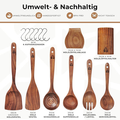Woodenhouse Kochbesteck-Set aus Teakholz, 13-teilig mit Halter