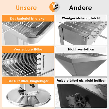 TLGREEN Holzkohlegrill Edelstahl Säulengrill, 57 x 38 x 90 cm