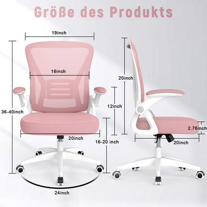 naspaluro ergonomischer Bürostuhl mit Lordosenstütze - Rosa