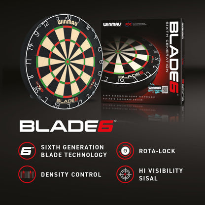 WINMAU Blade 6 Profi Bristle Dartscheibe - Inkl. 2 Dart-Sets