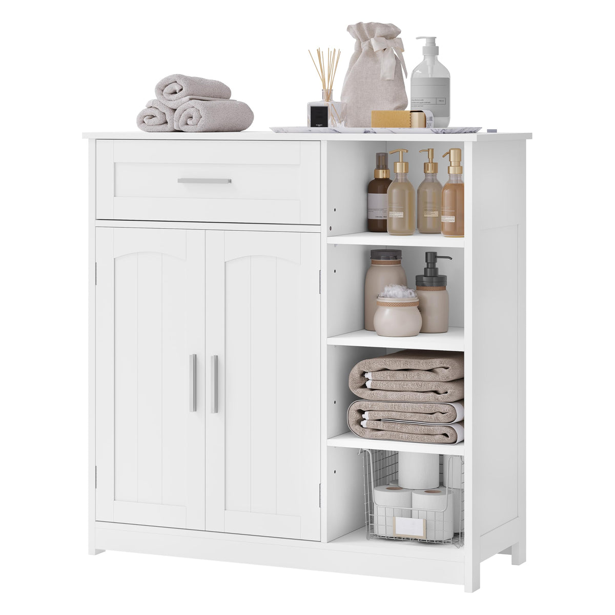 EUGAD Badezimmerschrank schmal - Schublade, 2 Türen, Weiss. Weißer, schmaler Schrank mit 1 Schublade, 2 Türen. Dient der Badorganisation.