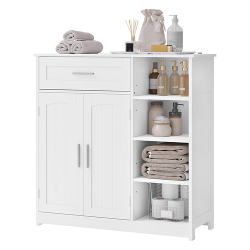 EUGAD Badezimmerschrank schmal - Schublade, 2 Türen, Weiss. Weißer, schmaler Schrank mit 1 Schublade, 2 Türen. Dient der Badorganisation.