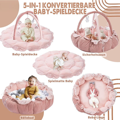 Mallify 5-in-1 Baby-Spielbogen mit Spieldecke und 6 Spielzeugen, rosa