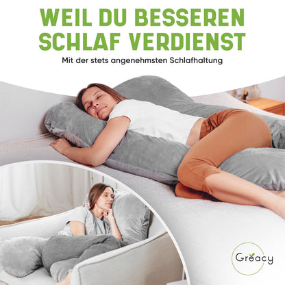 Greacy Seitenschläferkissen XXL – Schwangerschafts- & Stillkissen waschbar