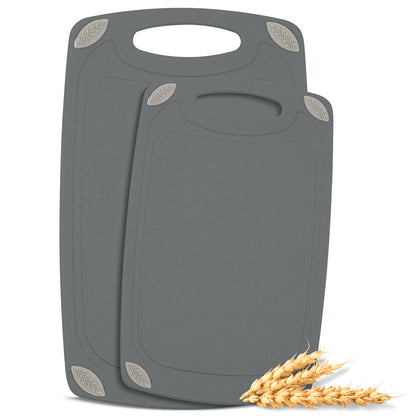 AXIOM CREATIONS Schneidebrett-Set aus Weizenstroh, 2-teilig, BPA-frei – zwei rechteckige Bretter mit Saftrille und Griff