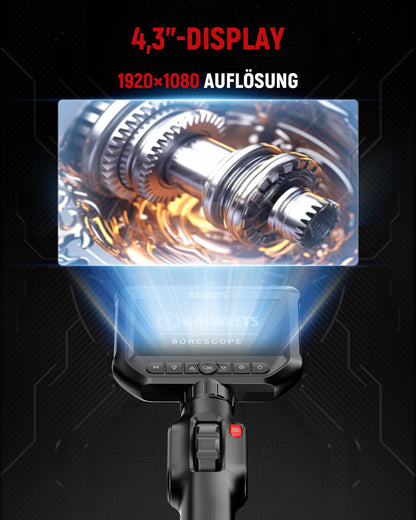 KAIWEETS Endoskopkamera KBA01 mit Licht, 4,3'' IPS-Display, IP67