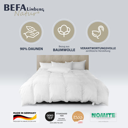 BEFA NATUR Daunendecke Ganzjahr 90% Daunen – 135x200 cm