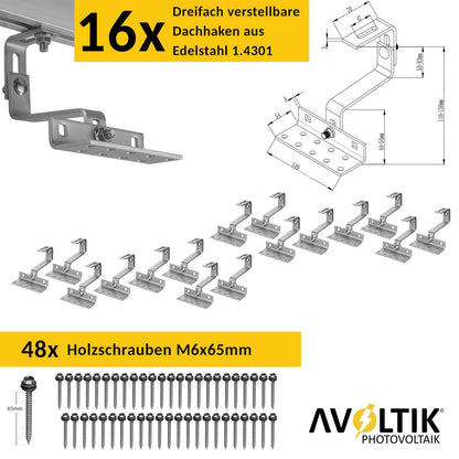 Avoltik Solar Halterung Ziegeldach Set für 4 PV Module 30-45 mm