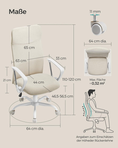 SONGMICS Bürostuhl OBN034K01 – ergonomisch, höhenverstellbar, cappuccinobeige