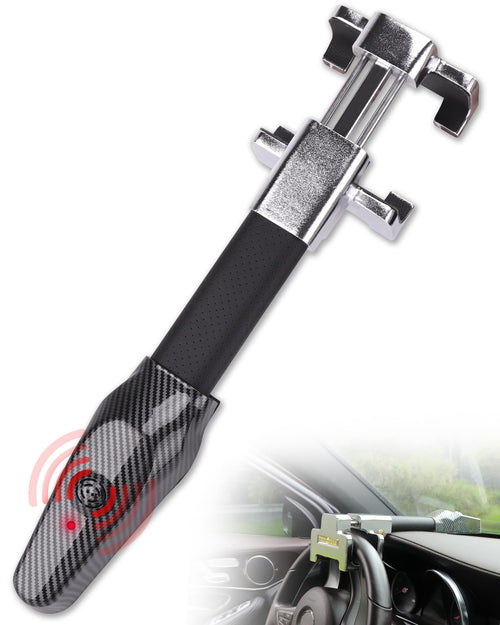 Tevlaphee Riegel Lenkradkralle mit Alarm 120dB – Silber: Eine silberne, riegelförmige Lenkradkralle mit 120dB Alarm für Diebstahlschutz.