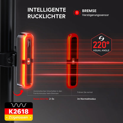 Jobapany Fahrradlicht Set 100 Lux, StVZO, Rücklicht mit Bremslicht