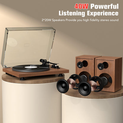 Udreamer Plattenspieler Hi-Fi mit Vorverstärker & Lautsprechern - Braun
