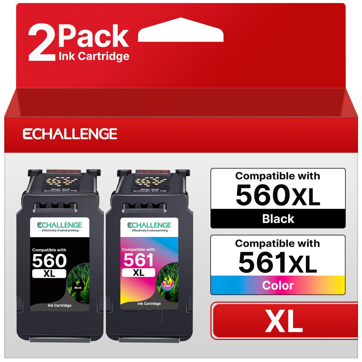 ECHALLENGE PG-560XL CL-561XL Tintenpatronen 2er-Pack für Canon Pixma, Druckerpatronen in Schwarz und Farbe