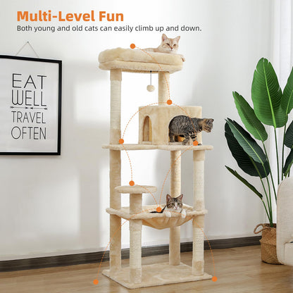 PAWZ Road Katzenbaum Kratzbaum Kondohaus m. Hängematte – Beige 143cm