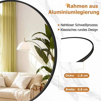 Koonmi Wandspiegel rund 70 cm schwarz mit Aluminiumrahmen