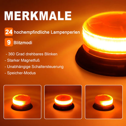 Dinfu LED Rundumleuchte Akku, gelbe Warnleuchte 12V mit Magnetfuss