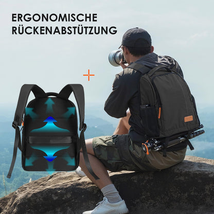TARION Kamerarucksack wasserdicht mit 15 Zoll Laptopfach, schwarz
