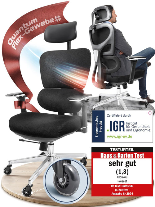 CLOUVOU ProSeat Ergonomischer Bürostuhl Schreibtischstuhl. Ergonomische Form für gesunde Sitzhaltung. Ideal für lange Schreibtischarbeit.