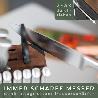 WALDWERK Messerset mit Messerblock & Schärfer - 11-teilig