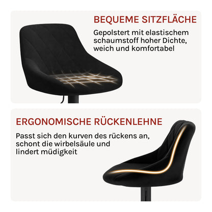 WOLTU Barhocker 2er Set - Samt, höhenverstellbar, schwarz