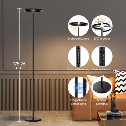 SIBRILLE LED Deckenfluter Dimmbar Schwarz – Leselampe m. Fernbedienung