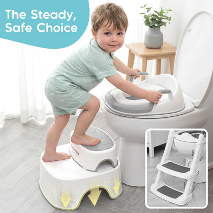 Maliton Kindertoilettensitz mit 2-stufigem Tritthocker, weiss-grau