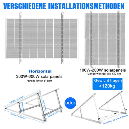 Rhein Beleuchtung Solarpanel-Halterung, Aluminium, 118 cm, 2er-Set