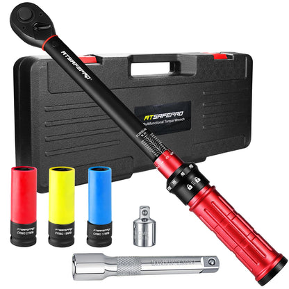 ATsafepro Drehmomentschlüssel 1/2 Zoll 20-230 Nm, 7-tlg. Set mit Stecknüssen und Verlängerungsstange