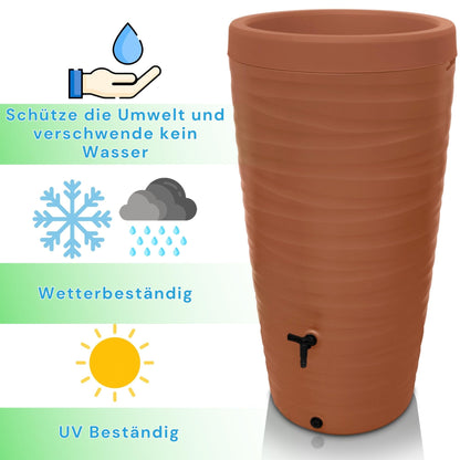 YourCasa Regentonne 240 Liter Wave mit Wasserhahn, Terracotta