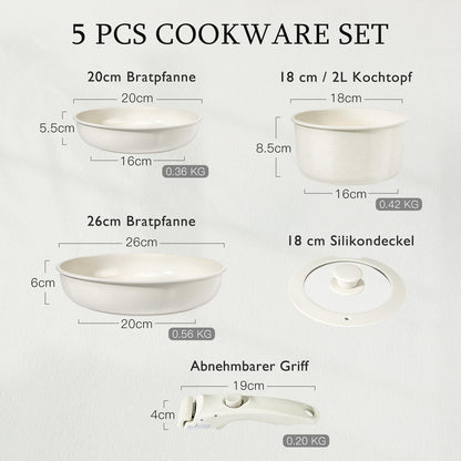 GiPP Topf- und Pfannenset Keramik, abnehmbarer Griff, Induktion