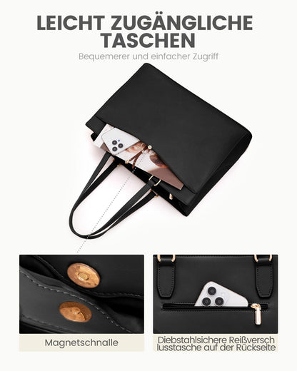 LOVEVOOK Laptoptasche Damen 17 Zoll Schultertasche Schwarz