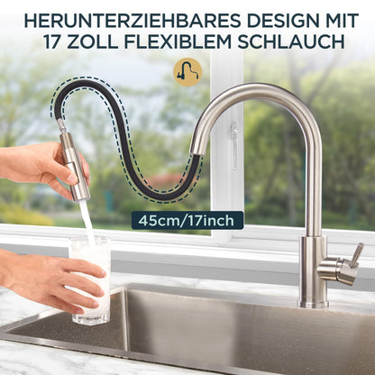 FORIOUS Küchenarmatur mit herausziehbarer Brause, Edelstahl