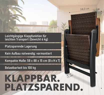 BRUBAKER Polyrattan Gartenstuhl Modena 2er-Set, klappbar, Braun Grau