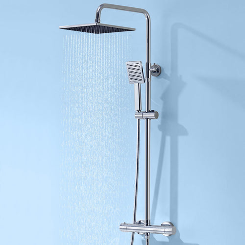 Auralum Thermostat Duschsystem mit Verbrühschutz – 25x25cm Regendusche. Verchromt. Regelt Temperatur, schützt Verbrühung.