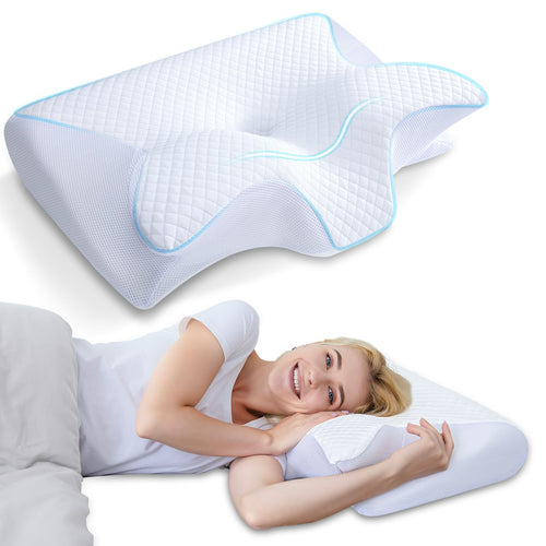 HOMCA Nackenkissen Memory Foam ergonomisches Kopfkissen 60x40 cm mit konturierter Wellenform